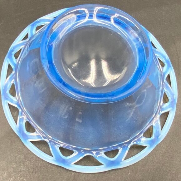 Vintage IMPERIAL GLASS LACE EDGE KATY BLUE DIAMOND Opalescent Laced BOWL - Picture 2 of 6
